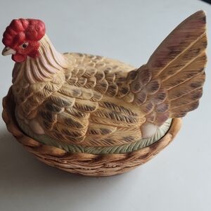 Ceramic Hen on Nest Figurine